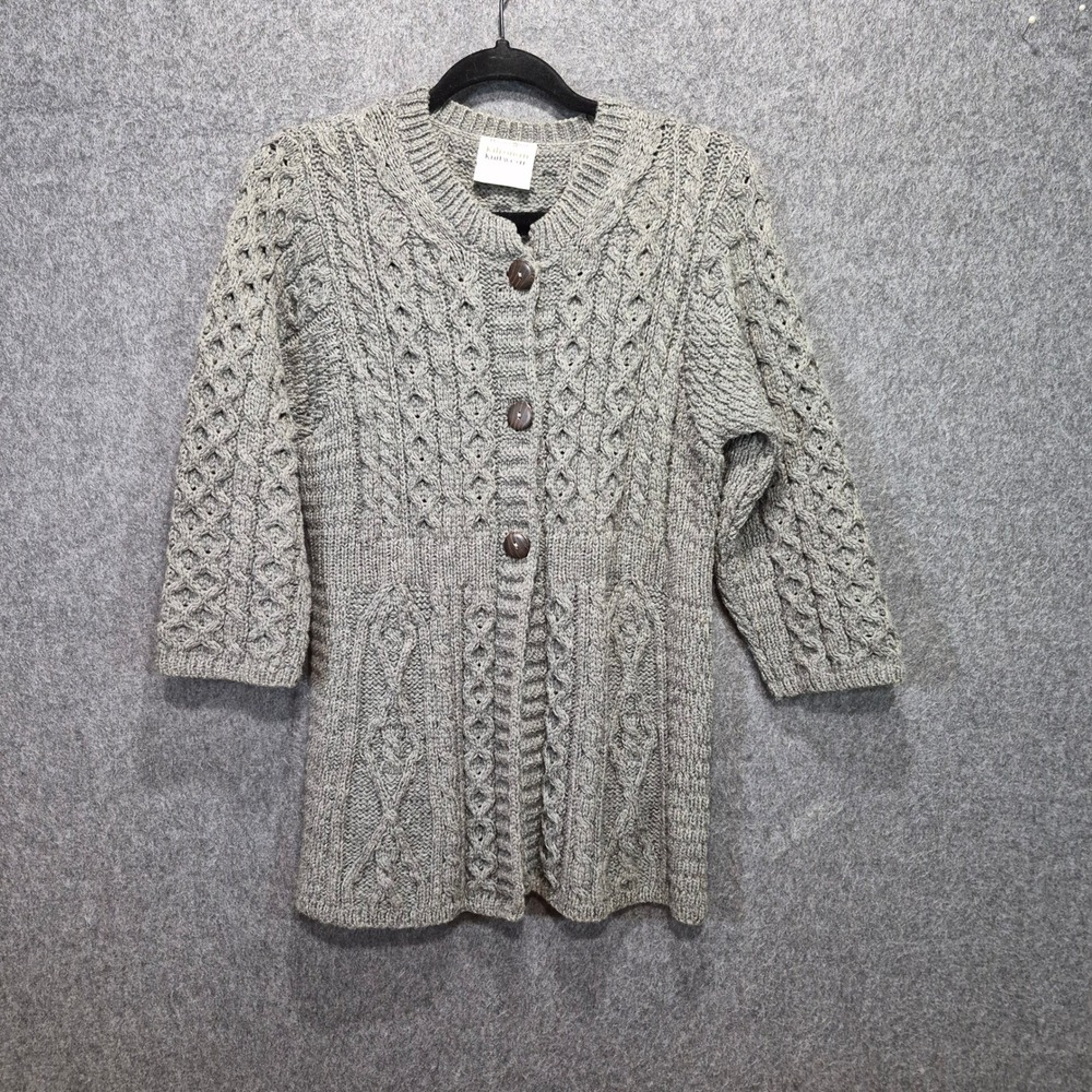 Vtg 90s Kilronan Knitwear S Sweater 100% Wool Irish Ireland Fisherman 3/4 sleeve